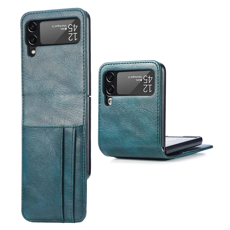 For Samsung Galaxy Z Flip4 5G Portable Wallet Phone Case PU Leather Coated Hard PC Cover Folding Phone Shell - Green