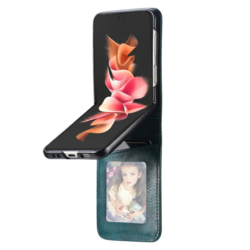 For Samsung Galaxy Z Flip4 5G Portable Wallet Phone Case PU Leather Coated Hard PC Cover Folding Phone Shell - Green