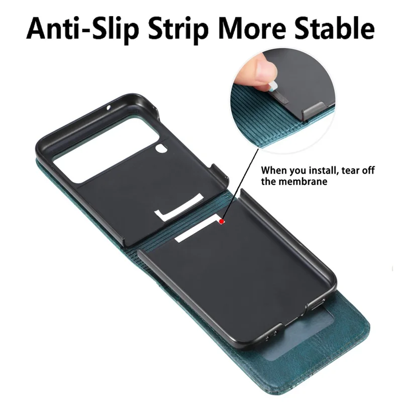 For Samsung Galaxy Z Flip4 5G Portable Wallet Phone Case PU Leather Coated Hard PC Cover Folding Phone Shell - Green