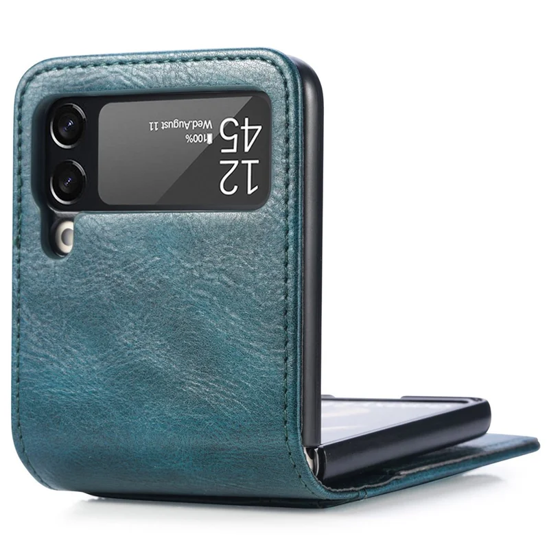 For Samsung Galaxy Z Flip4 5G Portable Wallet Phone Case PU Leather Coated Hard PC Cover Folding Phone Shell - Green