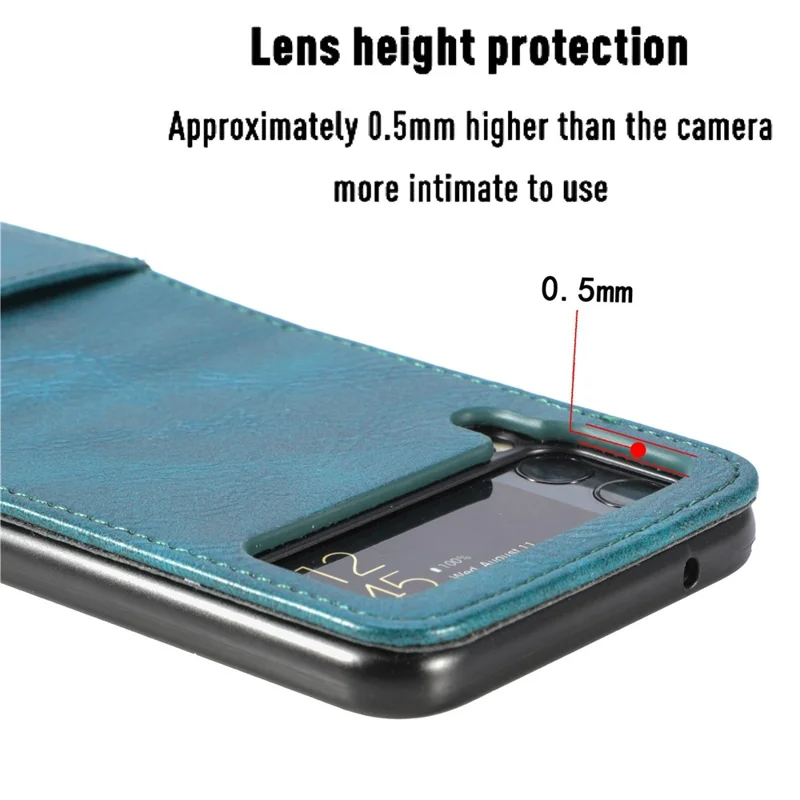 For Samsung Galaxy Z Flip4 5G Portable Wallet Phone Case PU Leather Coated Hard PC Cover Folding Phone Shell - Green