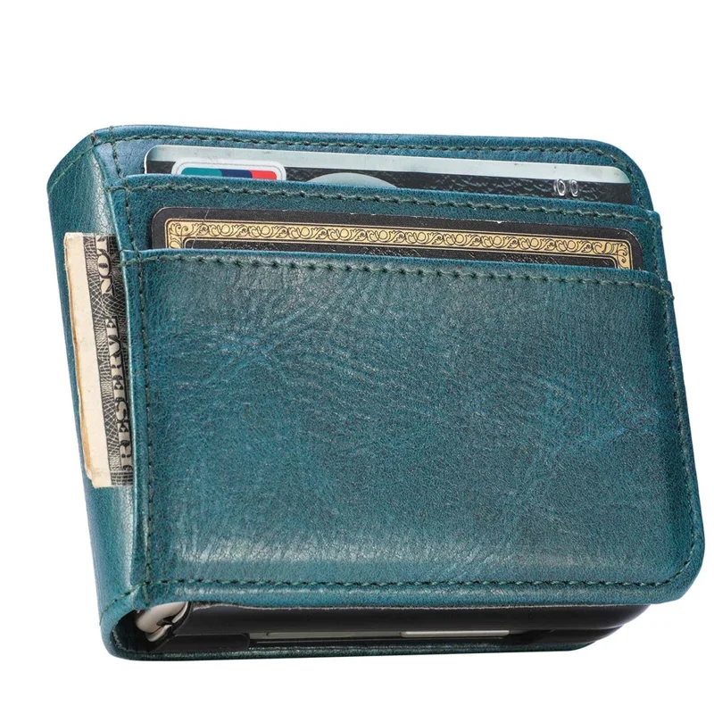 For Samsung Galaxy Z Flip4 5G Portable Wallet Phone Case PU Leather Coated Hard PC Cover Folding Phone Shell - Green