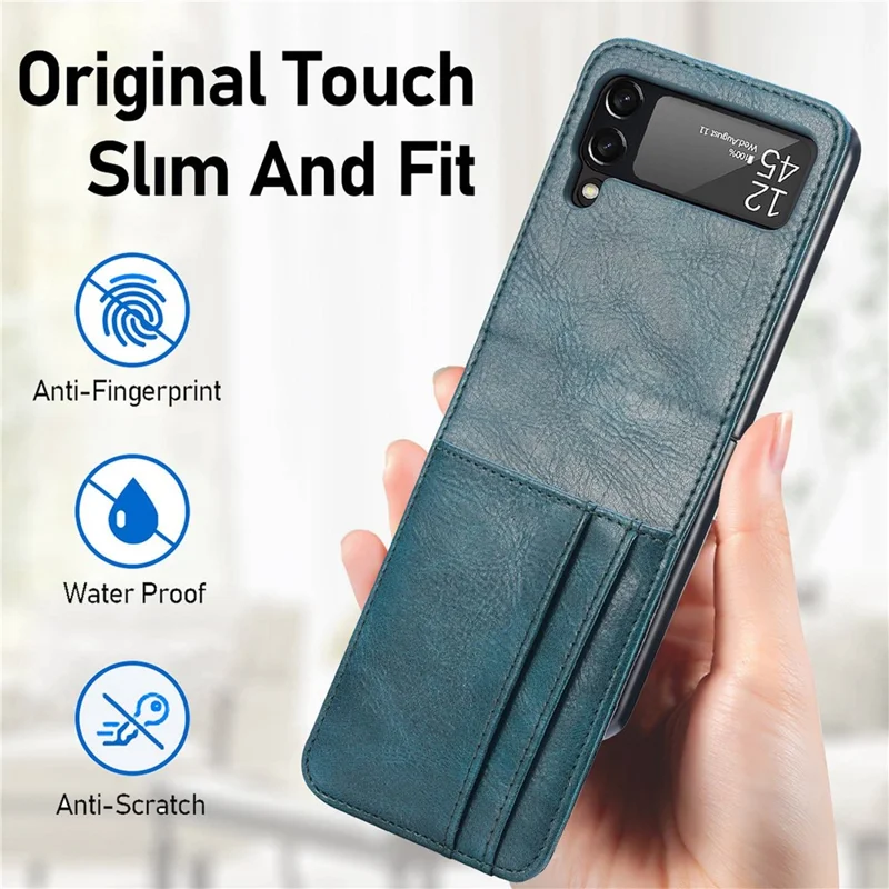 For Samsung Galaxy Z Flip4 5G Portable Wallet Phone Case PU Leather Coated Hard PC Cover Folding Phone Shell - Green