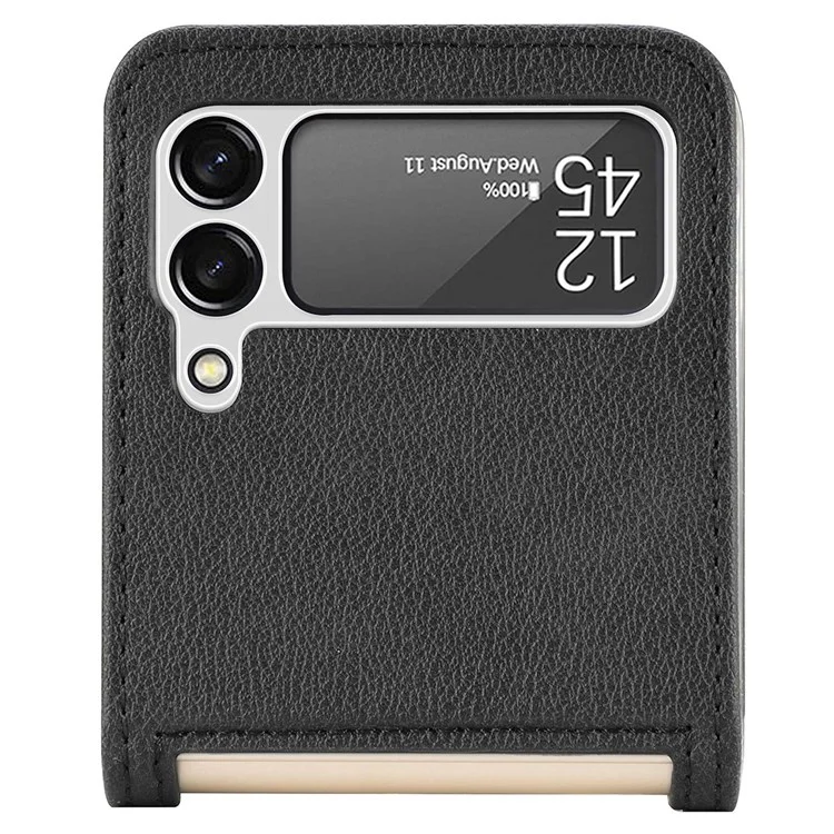 Pour Samsung Galaxy Z Flip4 5G Conception de l'emplacement pour carte Ultra mince Revêtement en cuir de texture Litchi PU Étui de protection PC - Noir