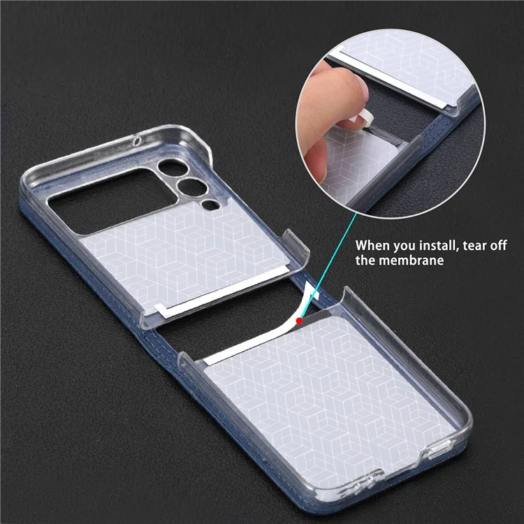 Pour Samsung Galaxy Z Flip4 5G Conception de l'emplacement pour carte Ultra mince Revêtement en cuir de texture Litchi PU Étui de protection PC - Noir