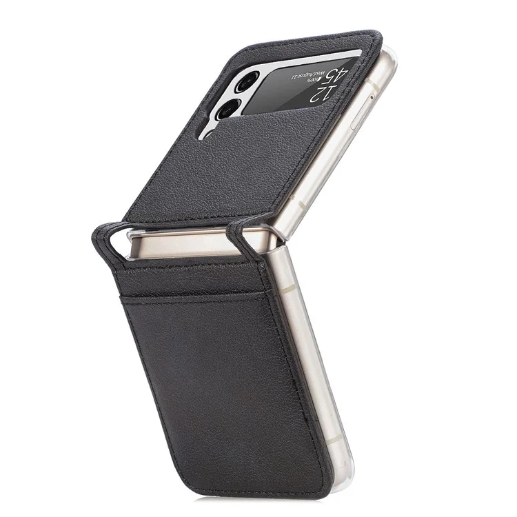 Pour Samsung Galaxy Z Flip4 5G Conception de l'emplacement pour carte Ultra mince Revêtement en cuir de texture Litchi PU Étui de protection PC - Noir
