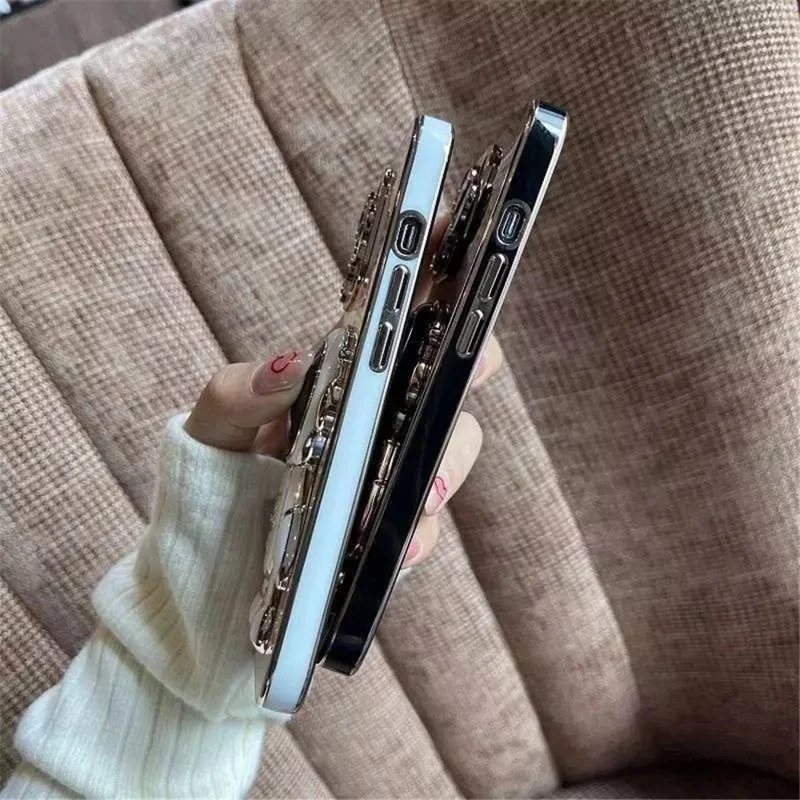 Astronaut Kickstand Phone Case for iPhone 13 Pro 6.1 inch, Electroplating Frame Anti-drop Soft TPU Cover - Purple