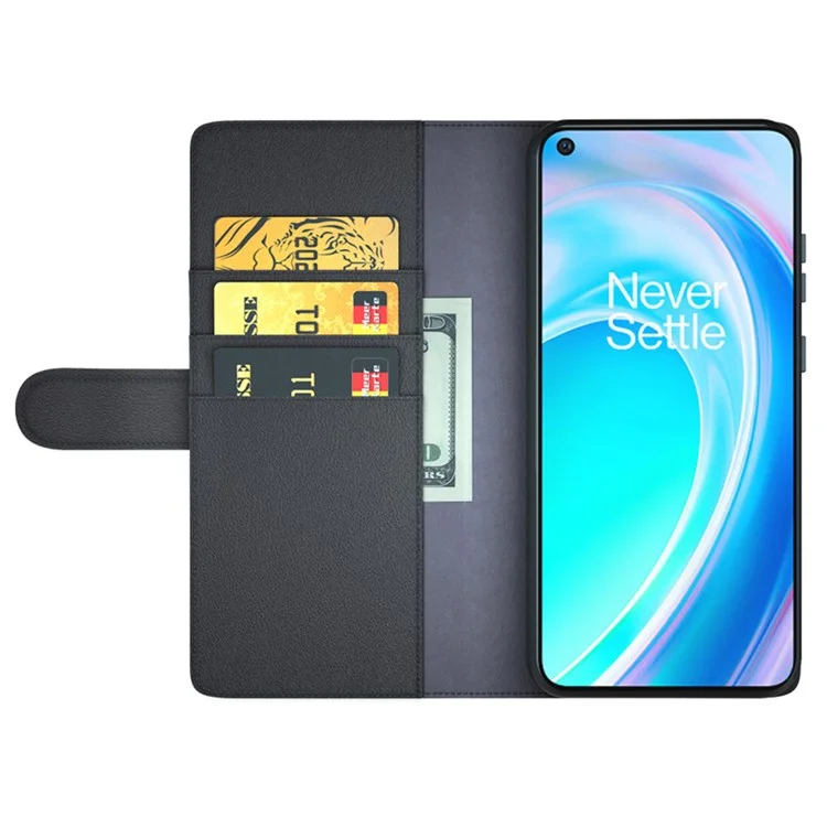 For OnePlus Nord CE 2 Lite 5G Case Genuine Split Leather Phone Cover with Wallet Stand - Black