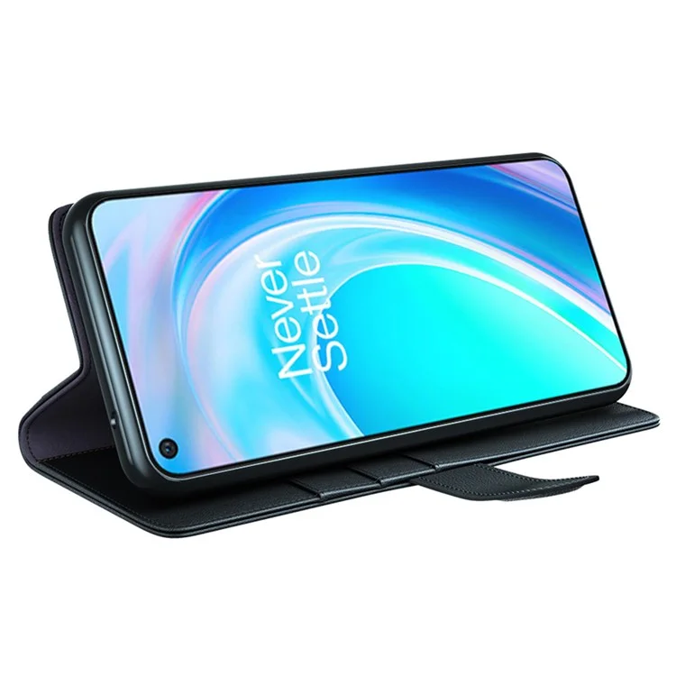 For OnePlus Nord CE 2 Lite 5G Case Genuine Split Leather Phone Cover with Wallet Stand - Black