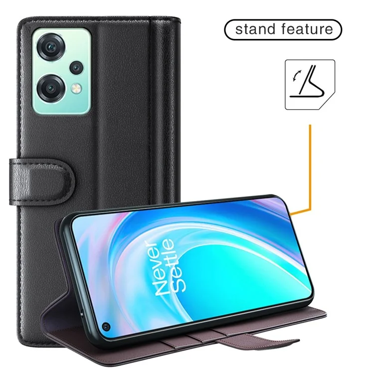 For OnePlus Nord CE 2 Lite 5G Case Genuine Split Leather Phone Cover with Wallet Stand - Black