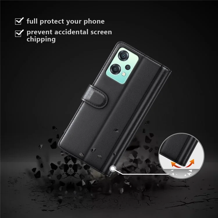 For OnePlus Nord CE 2 Lite 5G Case Genuine Split Leather Phone Cover with Wallet Stand - Black