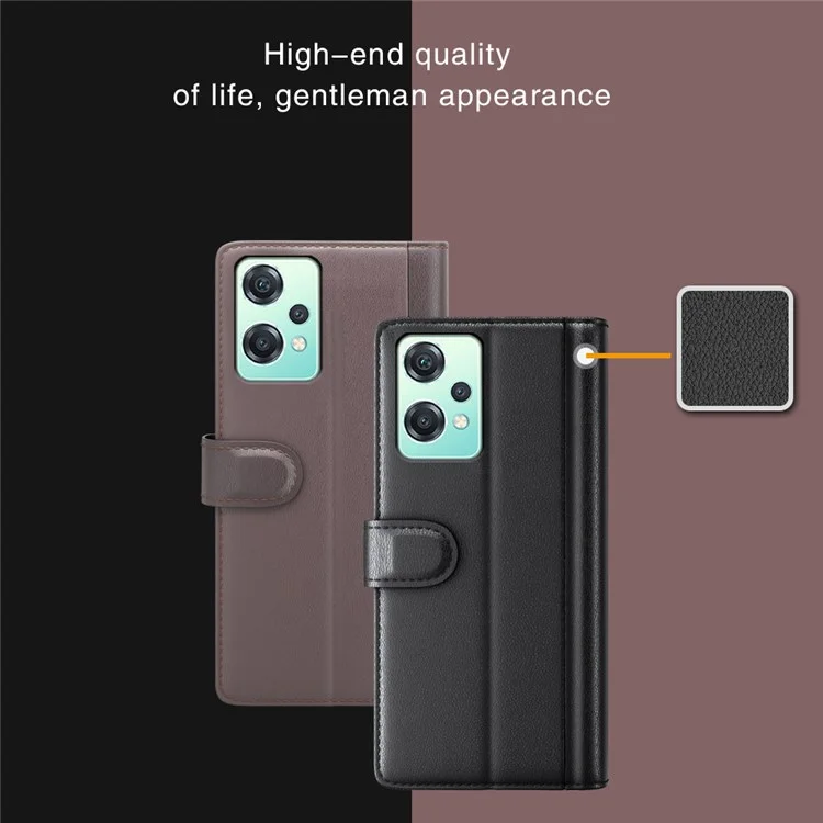For OnePlus Nord CE 2 Lite 5G Case Genuine Split Leather Phone Cover with Wallet Stand - Black
