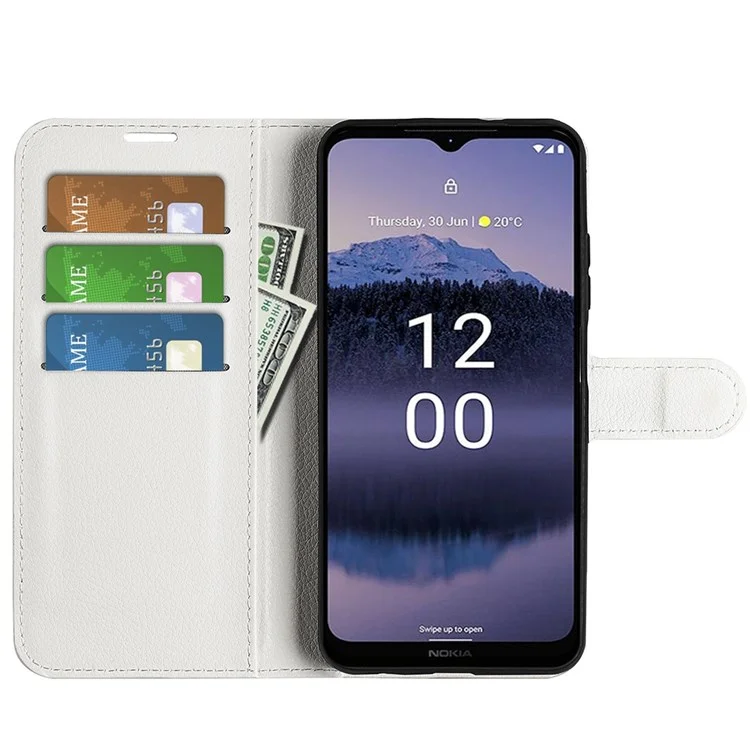 Litchi Texture Wallet Case de Teléfono Para Nokia G11 Plus 4G, Visioning st Stand PU Leather Propolte Folio Folio Flip Cover - Blanco