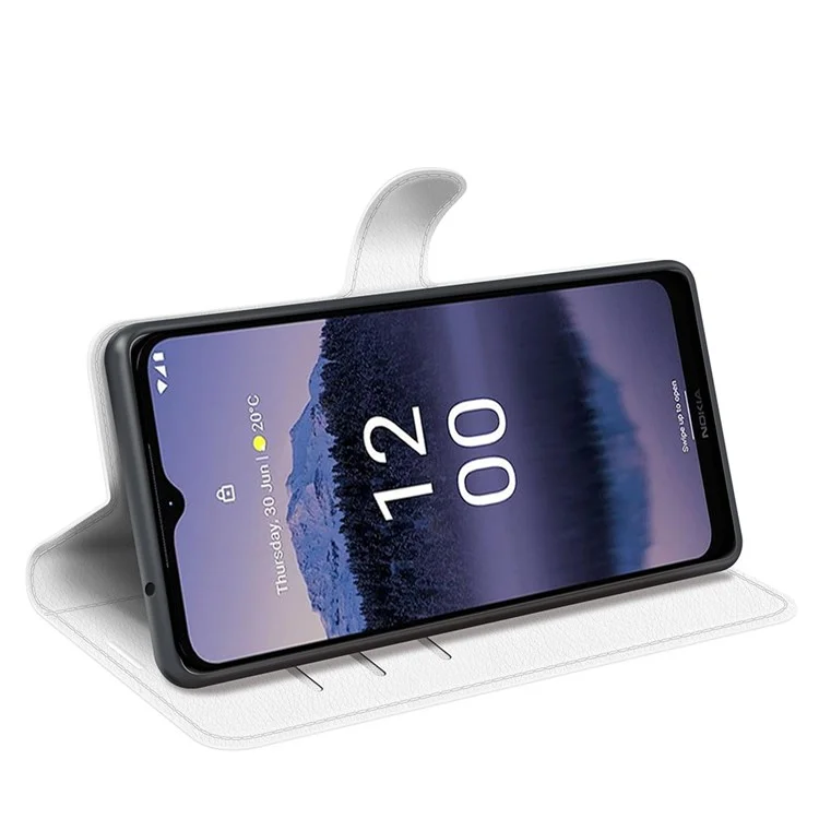 Litchi Texture Wallet Case de Teléfono Para Nokia G11 Plus 4G, Visioning st Stand PU Leather Propolte Folio Folio Flip Cover - Blanco