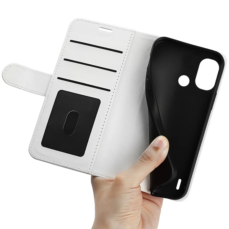 PU Leather Crazy Horse Texture Protective Cover for Nokia G11 Plus 4G, Folio Flip Wallet Stand Magnetic Clasp Phone Case - White