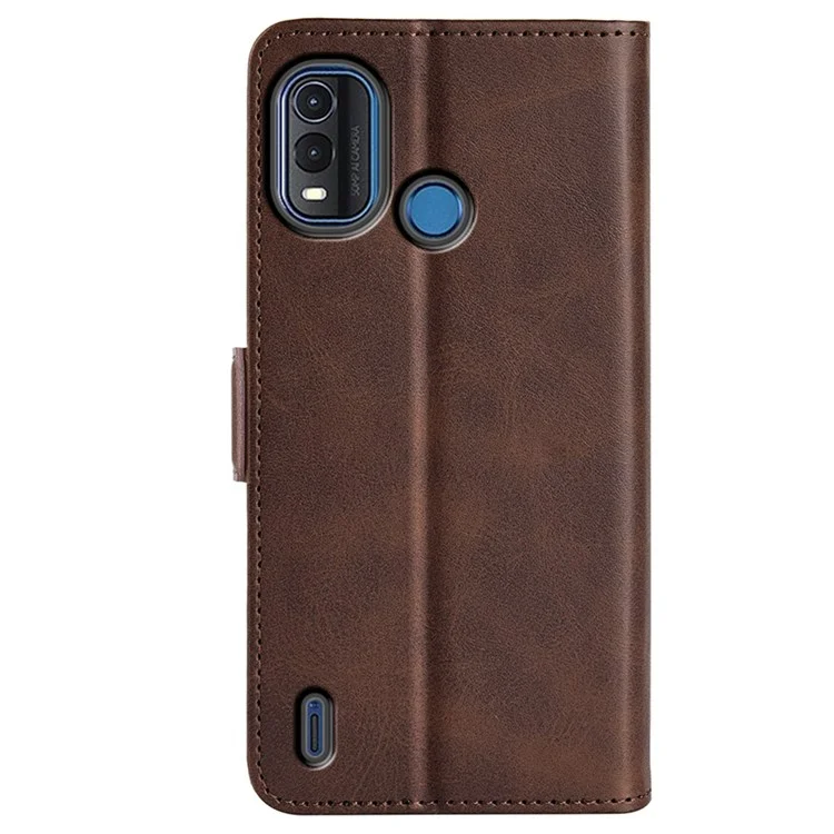 Per Nokia G11 Plus 4G Double Magnetic Class Telefono Tecratured in Pelle PU Coperchio - Marrone