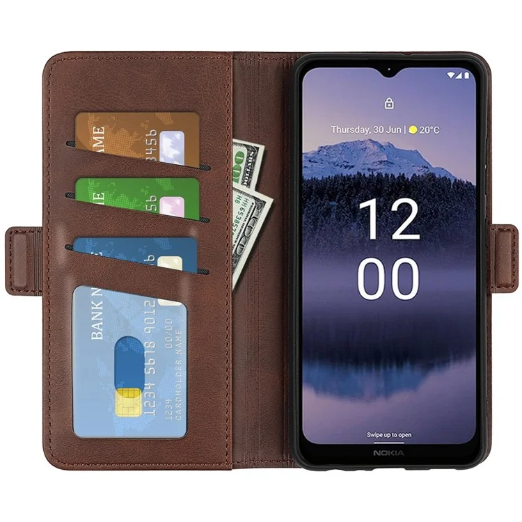 Per Nokia G11 Plus 4G Double Magnetic Class Telefono Tecratured in Pelle PU Coperchio - Marrone