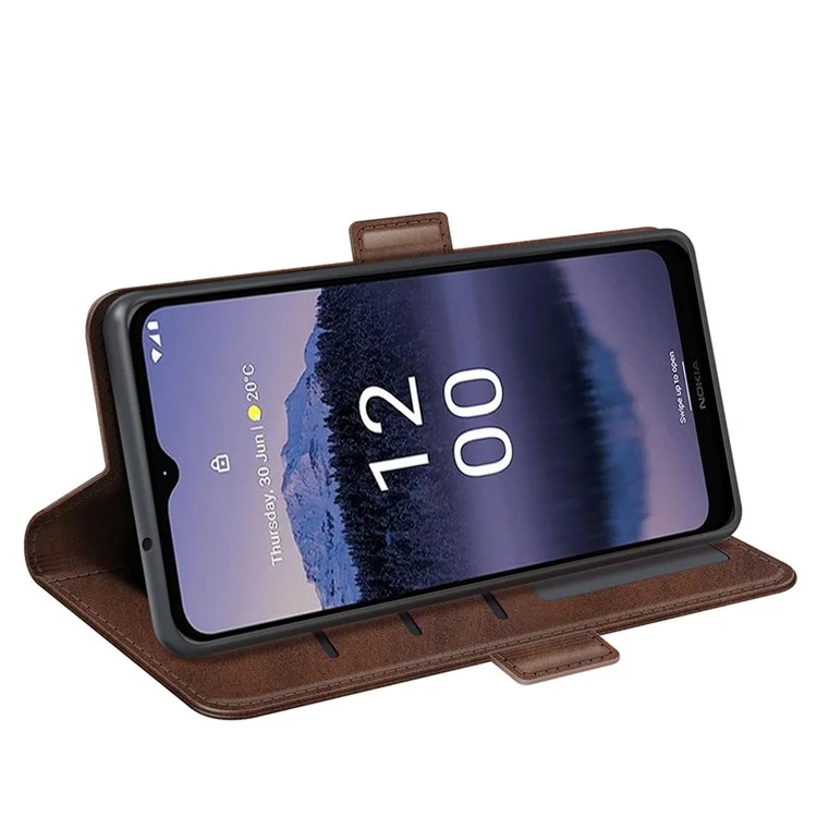 Per Nokia G11 Plus 4G Double Magnetic Class Telefono Tecratured in Pelle PU Coperchio - Marrone