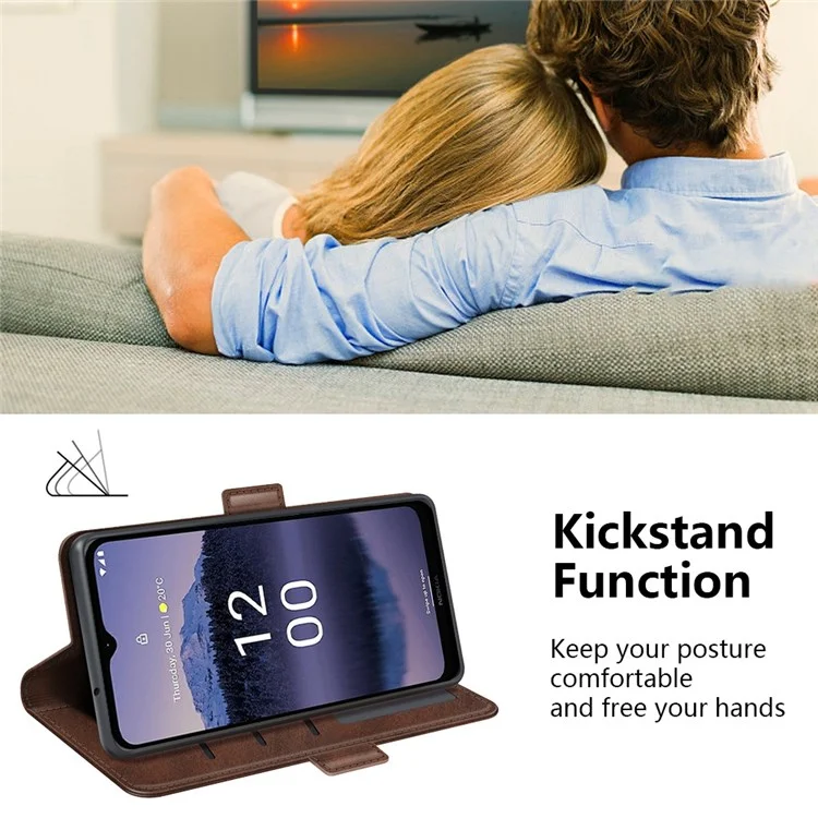 Per Nokia G11 Plus 4G Double Magnetic Class Telefono Tecratured in Pelle PU Coperchio - Marrone