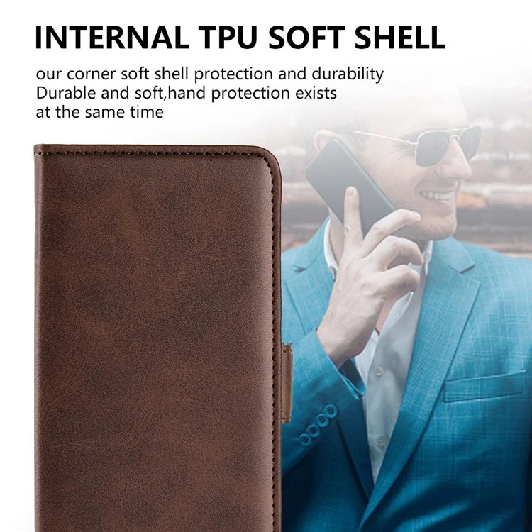 Per Nokia G11 Plus 4G Double Magnetic Class Telefono Tecratured in Pelle PU Coperchio - Marrone
