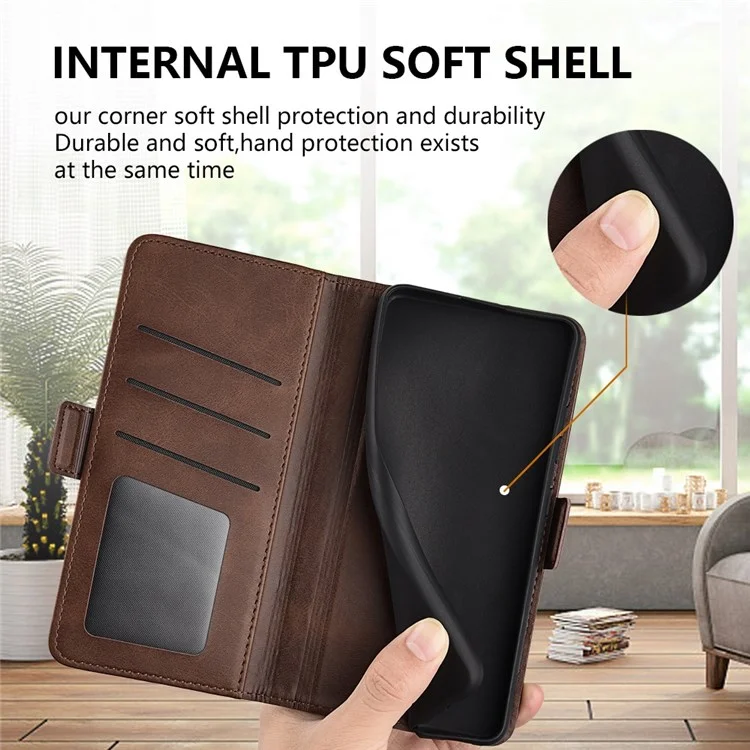 Per Nokia G11 Plus 4G Double Magnetic Class Telefono Tecratured in Pelle PU Coperchio - Marrone