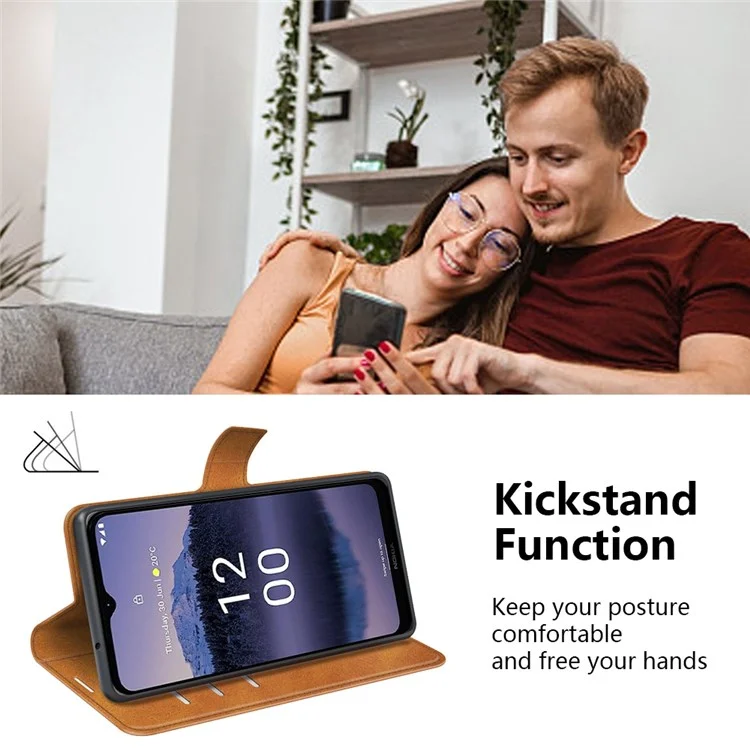 Wallet Stand Phone Case for Nokia G11 Plus 4G, Square Magnetic Clasp Textured PU Leather Anti-drop Protective Cover - Yellow