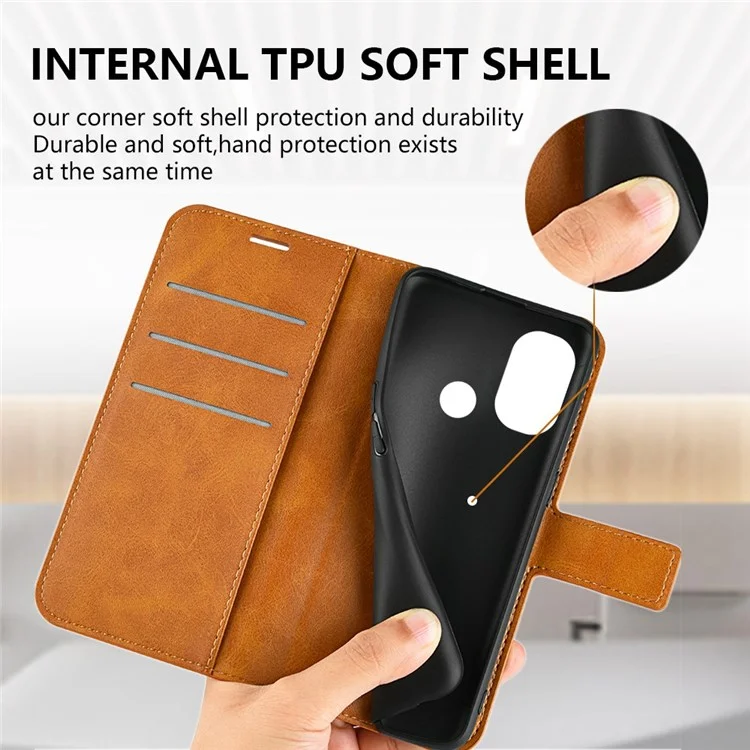 Wallet Stand Phone Case for Nokia G11 Plus 4G, Square Magnetic Clasp Textured PU Leather Anti-drop Protective Cover - Yellow
