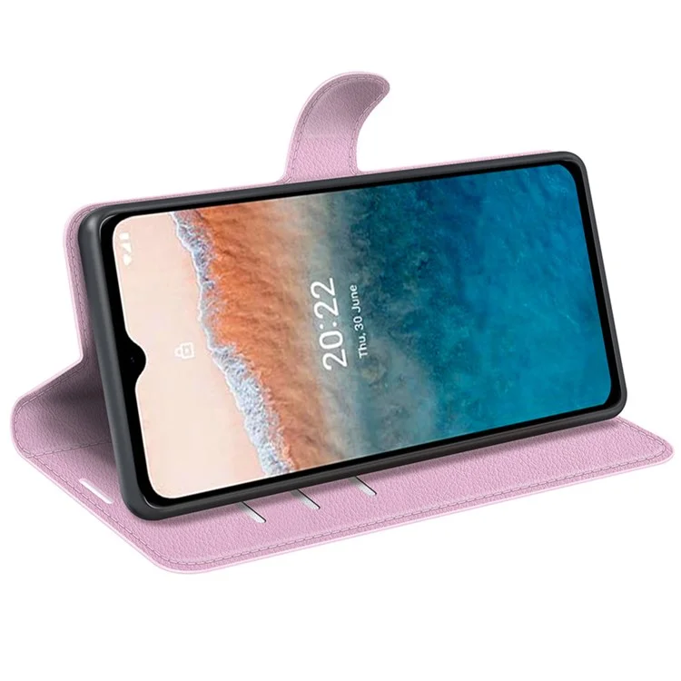 Litchi Texture PU Кожаный Чехол Для Nokia G11 Plus 4G, Амортизаторная Подставка Для Кошелька Flio Flip Phone - Розовый
