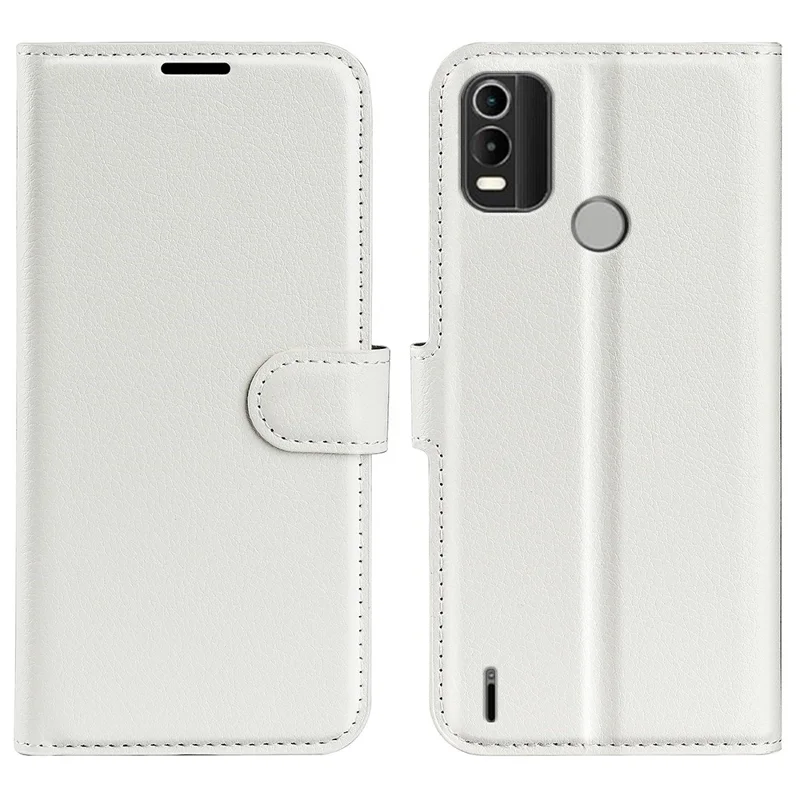 Litchi Texture PU Leather Case for Nokia G21 Plus 4G Shockproof Wallet Stand Folio Flip Phone Cover - White