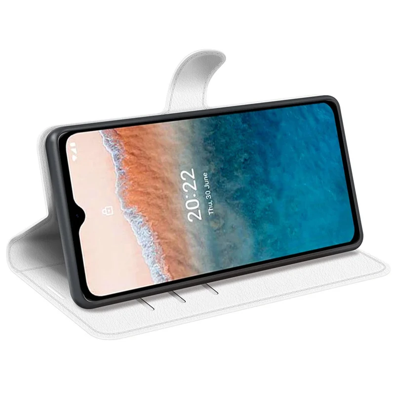 Litchi Texture PU Leather Case for Nokia G21 Plus 4G Shockproof Wallet Stand Folio Flip Phone Cover - White