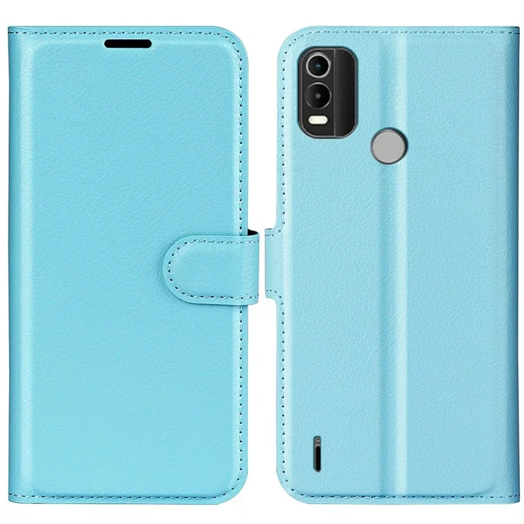 Litchi Texture PU Leather Case for Nokia G21 Plus 4G Shockproof Wallet Stand Folio Flip Phone Cover - Blue