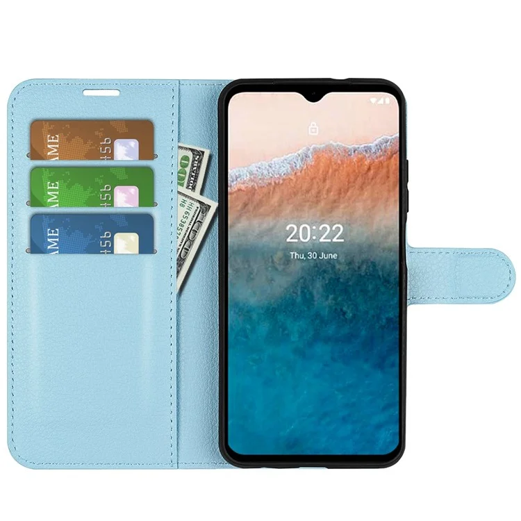 Litchi Texture PU Leather Case for Nokia G21 Plus 4G Shockproof Wallet Stand Folio Flip Phone Cover - Blue