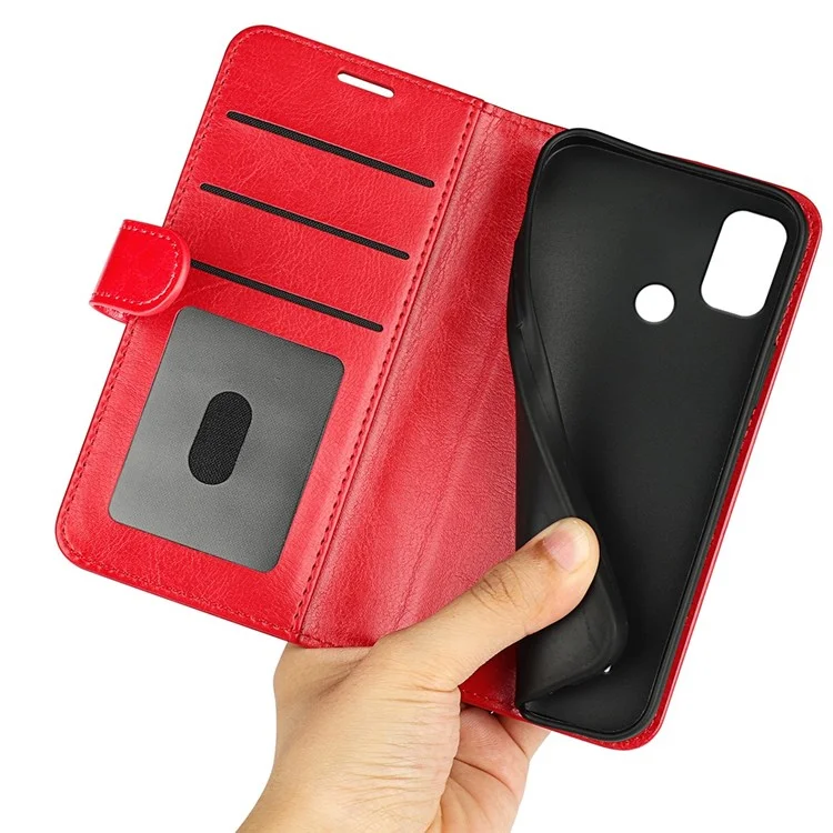Crazy Horse Texture Téléphone Case Pour Nokia C21 Plus 4G, Flio Flip pu en Cuir Couverture de Coque en Tpu Doux Inner Avec Support de Portefeuille - Rouge