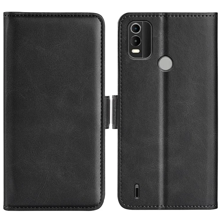 Textured PU Leather Case for Nokia C21 Plus 4G, Folio Flip Stand Wallet Feature Double Magnetic Clasp Phone Shell - Black