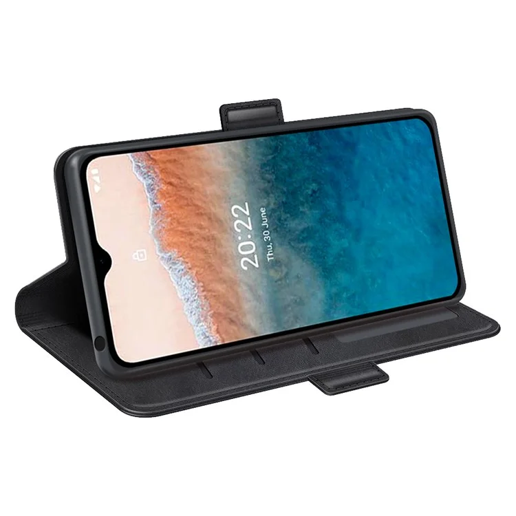 Textured PU Leather Case for Nokia C21 Plus 4G, Folio Flip Stand Wallet Feature Double Magnetic Clasp Phone Shell - Black