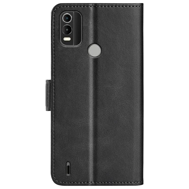 Textured PU Leather Case for Nokia C21 Plus 4G, Folio Flip Stand Wallet Feature Double Magnetic Clasp Phone Shell - Black