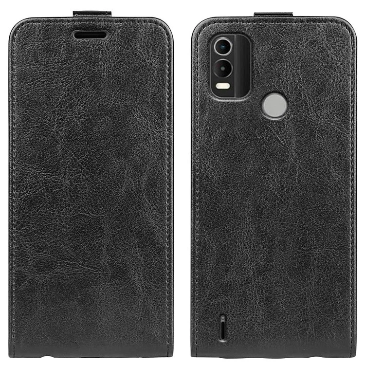 Para Nokia C21 Plus 4G Crazy Horse Texture Vertical Flip Protective Phone Cover Card Holder Mobile Phone Case - Black