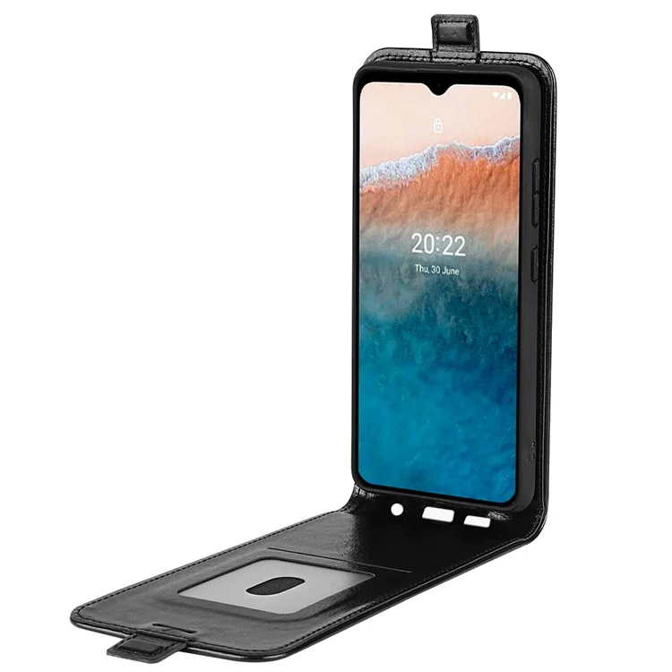 Para Nokia C21 Plus 4G Crazy Horse Texture Vertical Flip Protective Phone Cover Card Holder Mobile Phone Case - Black