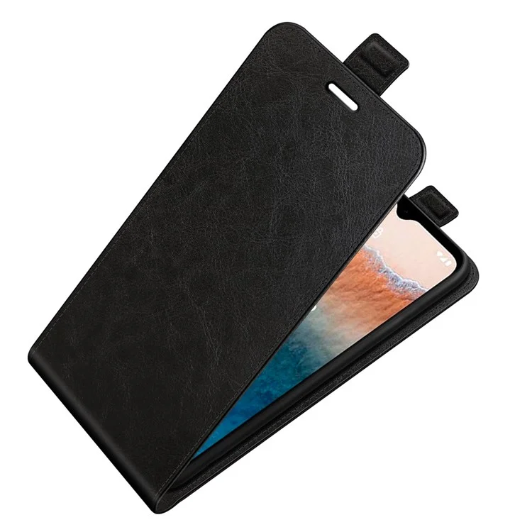 Para Nokia C21 Plus 4G Crazy Horse Texture Vertical Flip Protective Phone Cover Card Holder Mobile Phone Case - Black