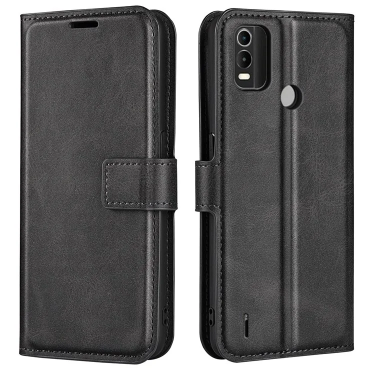 Case de Téléphone Protectrice Pour Nokia C21 Plus 4G, Textured Cuir Carré Carré Fermoir Flio Flip Couvercle Avec Support de Portefeuille - le Noir