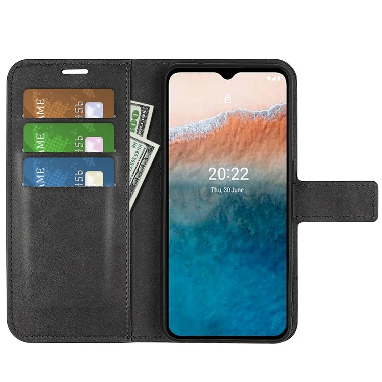 Case de Téléphone Protectrice Pour Nokia C21 Plus 4G, Textured Cuir Carré Carré Fermoir Flio Flip Couvercle Avec Support de Portefeuille - le Noir