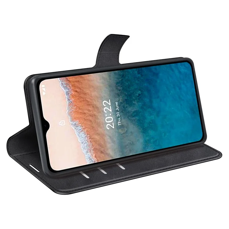 Case de Téléphone Protectrice Pour Nokia C21 Plus 4G, Textured Cuir Carré Carré Fermoir Flio Flip Couvercle Avec Support de Portefeuille - le Noir