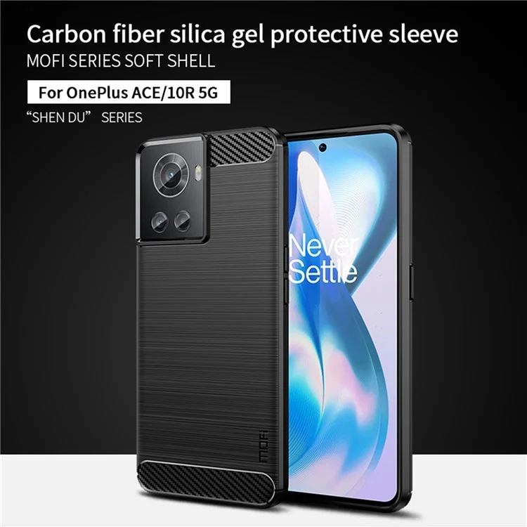 MOFI JK TPU Series-1 for OnePlus Ace 5G / 10R 5G Carbon Fiber Texture Anti-Fingerprint Case Soft TPU Brushed Surface Protective Cover - Black