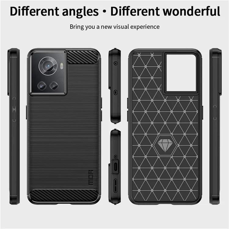 MOFI JK TPU Series-1 for OnePlus Ace 5G / 10R 5G Carbon Fiber Texture Anti-Fingerprint Case Soft TPU Brushed Surface Protective Cover - Black