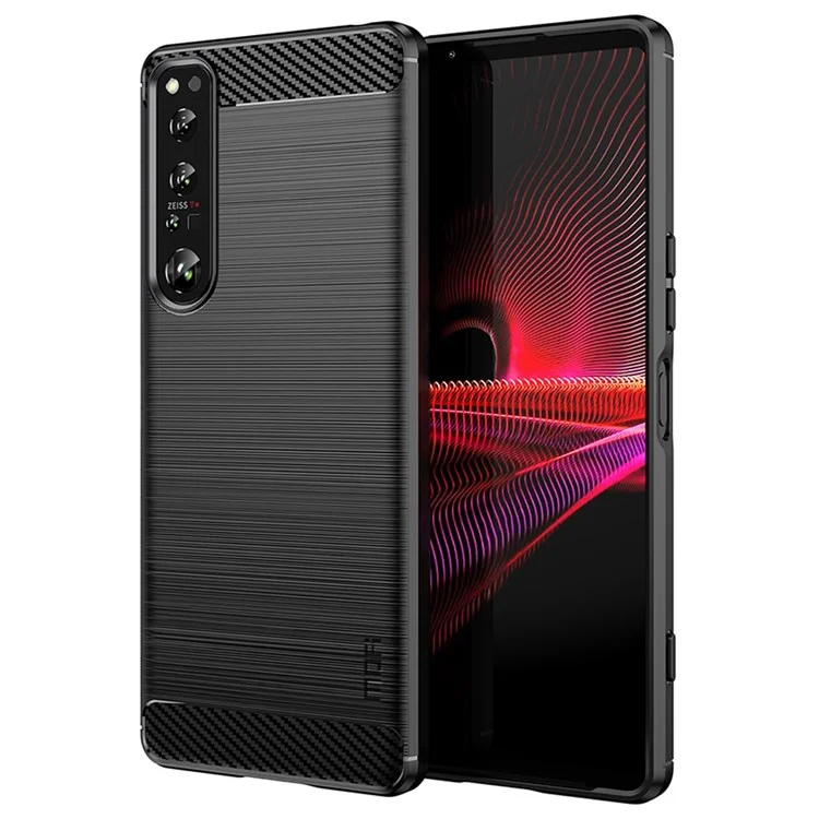 MOFI JK TPU Serie-1 per Sony Xperia 1 IV 5G Custodia Antigraffio con Texture in Fibra di Carbonio, Superficie Spazzolata, Morbida Custodia Posteriore in TPU - Nero