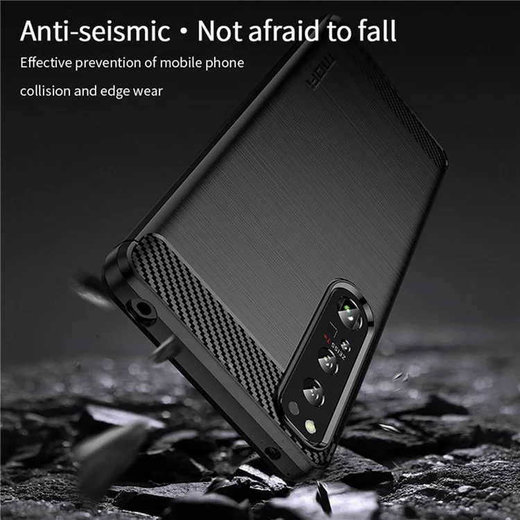MOFI JK TPU Serie-1 per Sony Xperia 1 IV 5G Custodia Antigraffio con Texture in Fibra di Carbonio, Superficie Spazzolata, Morbida Custodia Posteriore in TPU - Nero