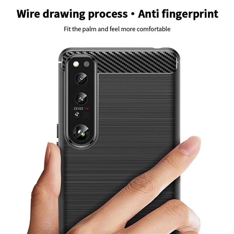 MOFI JK TPU Serie-1 per Sony Xperia 1 IV 5G Custodia Antigraffio con Texture in Fibra di Carbonio, Superficie Spazzolata, Morbida Custodia Posteriore in TPU - Nero