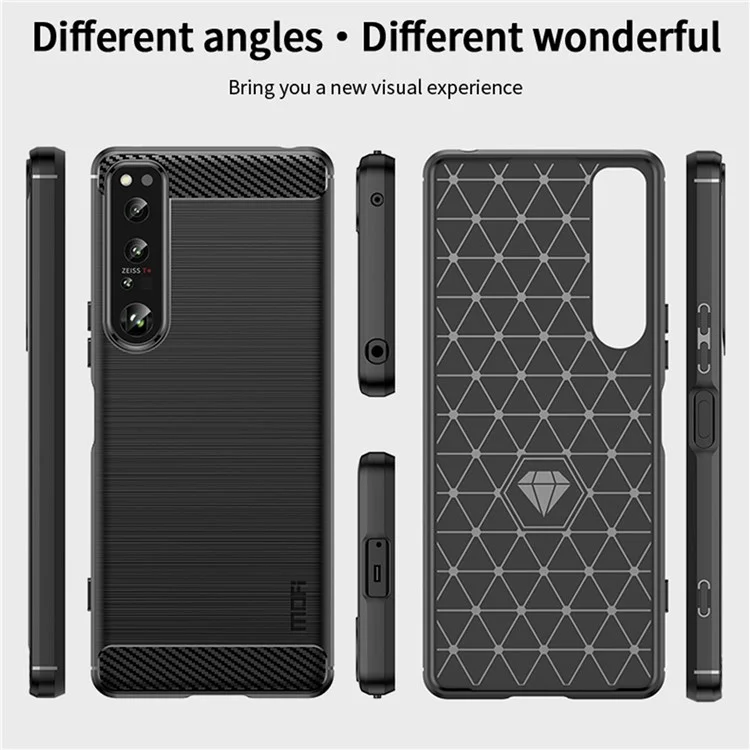 MOFI JK TPU Serie-1 per Sony Xperia 1 IV 5G Custodia Antigraffio con Texture in Fibra di Carbonio, Superficie Spazzolata, Morbida Custodia Posteriore in TPU - Nero