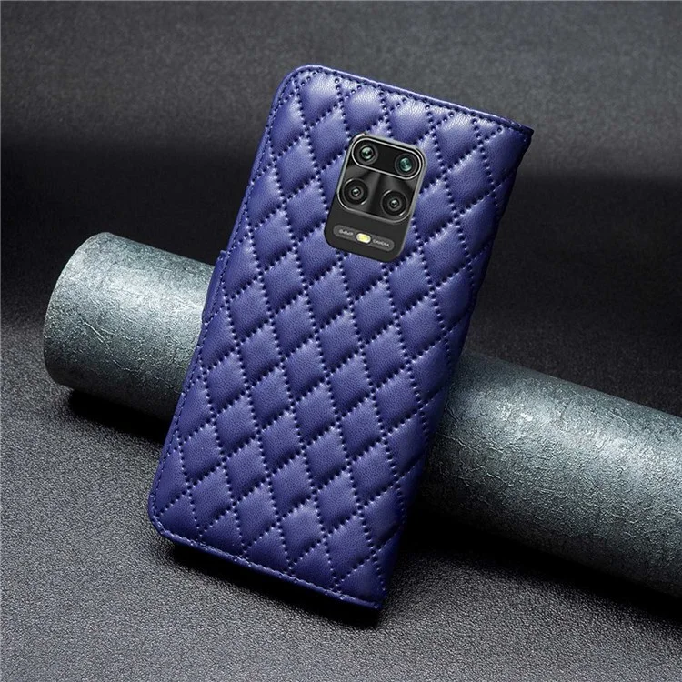 BINFEN COLOR Für Xiaomi Redmi Note 9 Pro 4G / Note 9 Pro Max / Note 9S 4G BF Style-14 mit geprägtem Rautenmuster PU-Leder TPU-Handyhülle - Matt Stehen Brieftasche Klapphülle - Blau