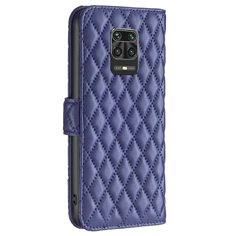 BINFEN COLOR Für Xiaomi Redmi Note 9 Pro 4G / Note 9 Pro Max / Note 9S 4G BF Style-14 mit geprägtem Rautenmuster PU-Leder TPU-Handyhülle - Matt Stehen Brieftasche Klapphülle - Blau